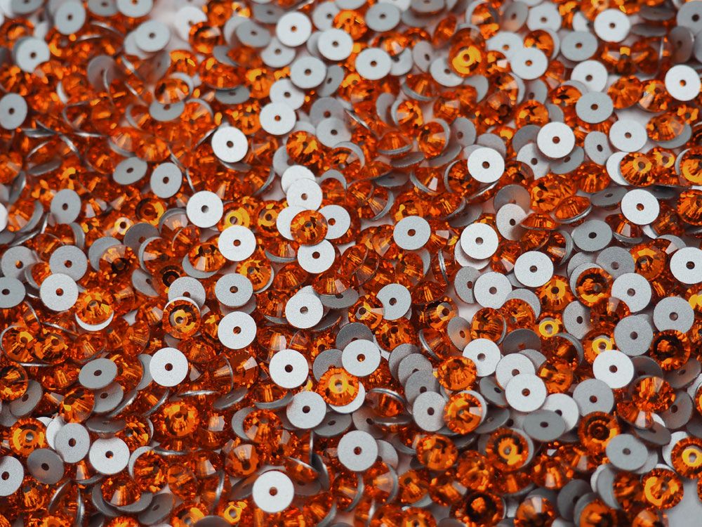 Sun, Preciosa Czech MC VIVA Loch Rose 1-hole Sew-on Stones Style #438-61-612, 5mm, 144 pieces, Orange, Silver Foiled, Center Hole Lochrosen