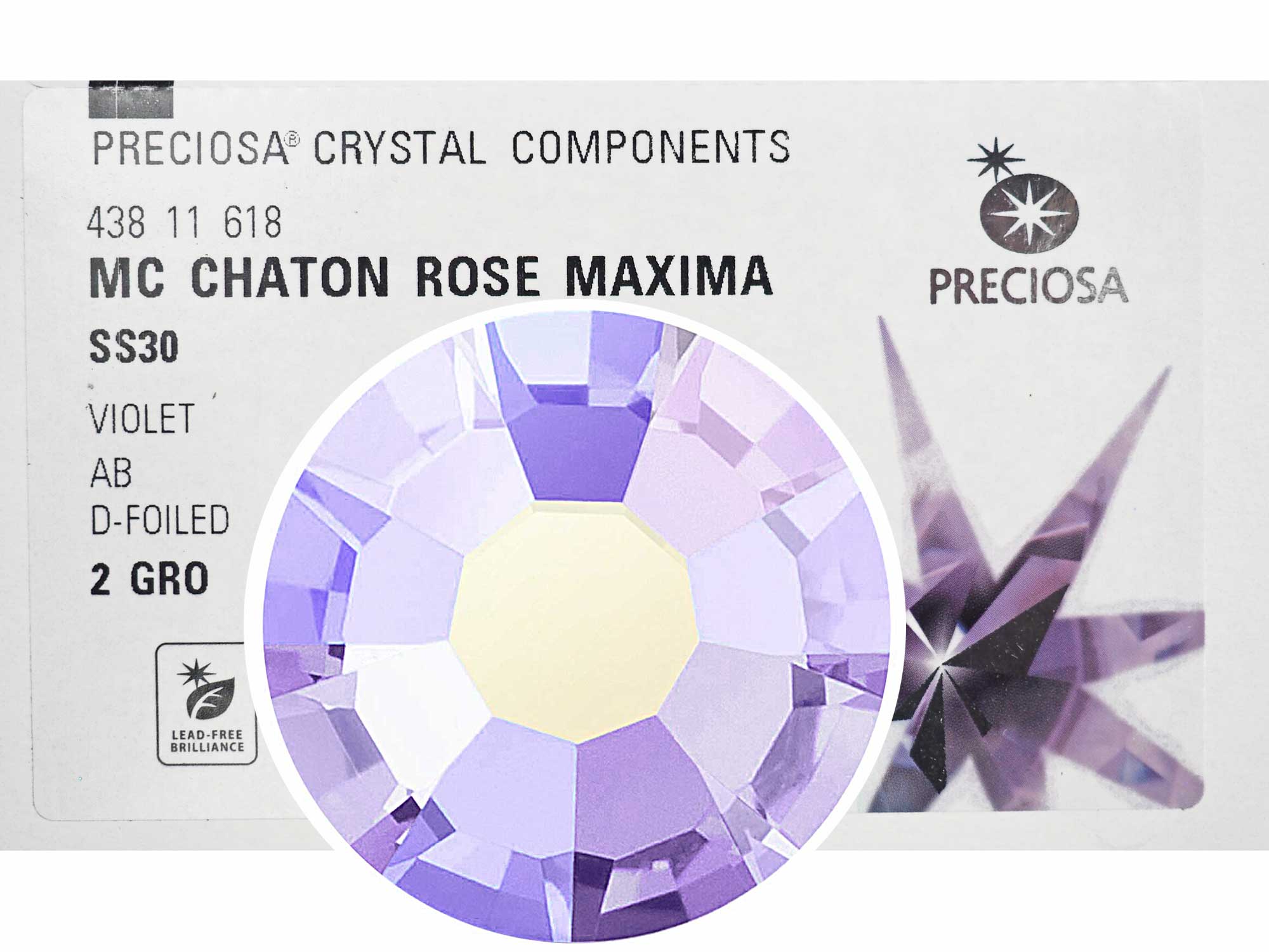 Violet AB, Preciosa VIVA or MAXIMA Chaton Roses (Rhinestone Flatbacks), Genuine Czech Crystals, light purple coated with Aurora Borealis