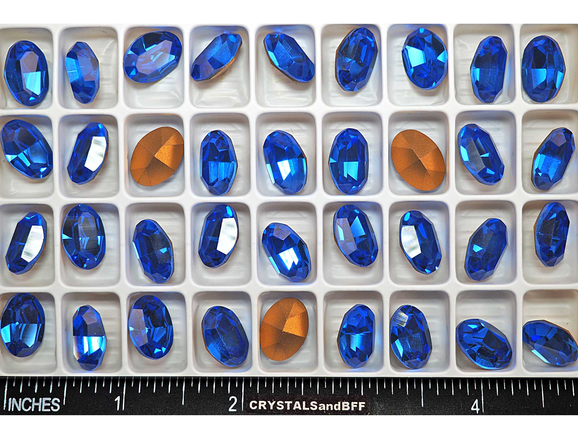 Sapphire, Preciosa Czech MC OVAL Stones in size 14x10mm, 12 pieces, Gold Foiled, P599