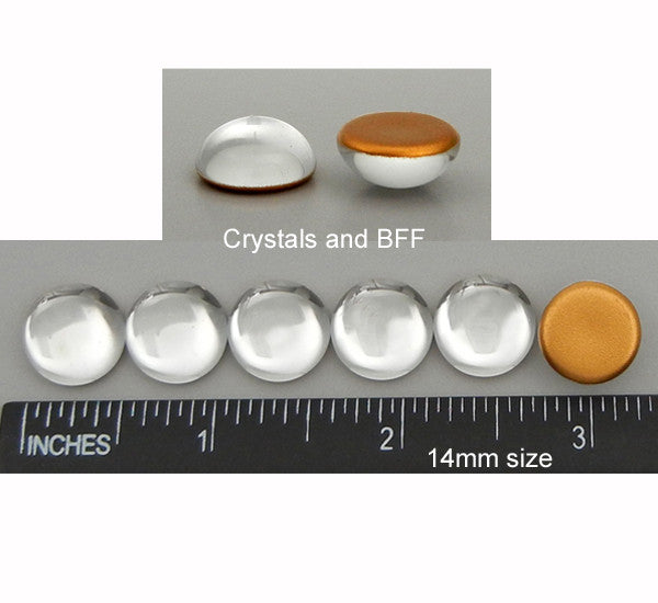 14mm clear Crystal Gold Foiled Preciosa Czech Round Glass Tumbled Cabochons, 12pcs