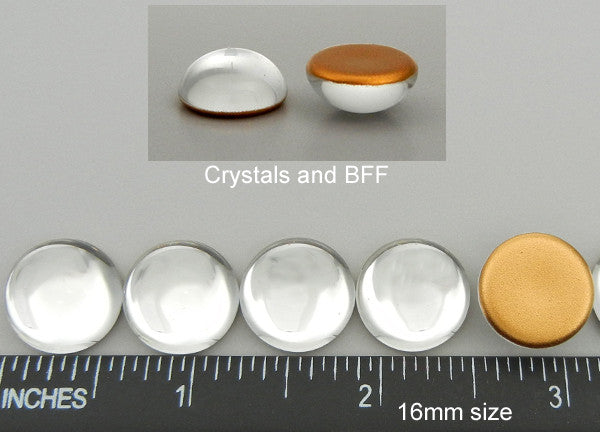 16mm clear Crystal Gold Foiled Preciosa Czech Round Glass Tumbled Cabochons, 12pcs