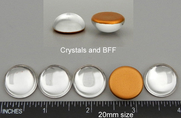 20mm clear Crystal Gold Foiled Preciosa Czech Round Glass Tumbled Cabochons, 6pcs