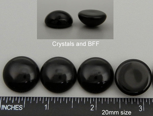 20mm Jet black unfoiled Preciosa Czech Round Glass Tumbled Cabochons, 6pcs