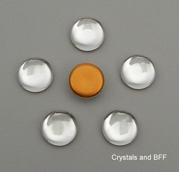 16mm clear Crystal Gold Foiled Preciosa Czech Round Glass Tumbled Cabochons, 12pcs