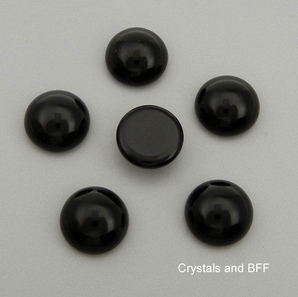 21mm Jet black unfoiled Preciosa Czech Round Glass Tumbled Cabochons, 6pcs