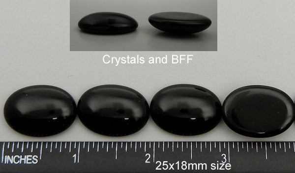 25x18mm Jet black unfoiled Preciosa Czech Oval Glass Tumbled Cabochons, 6pcs
