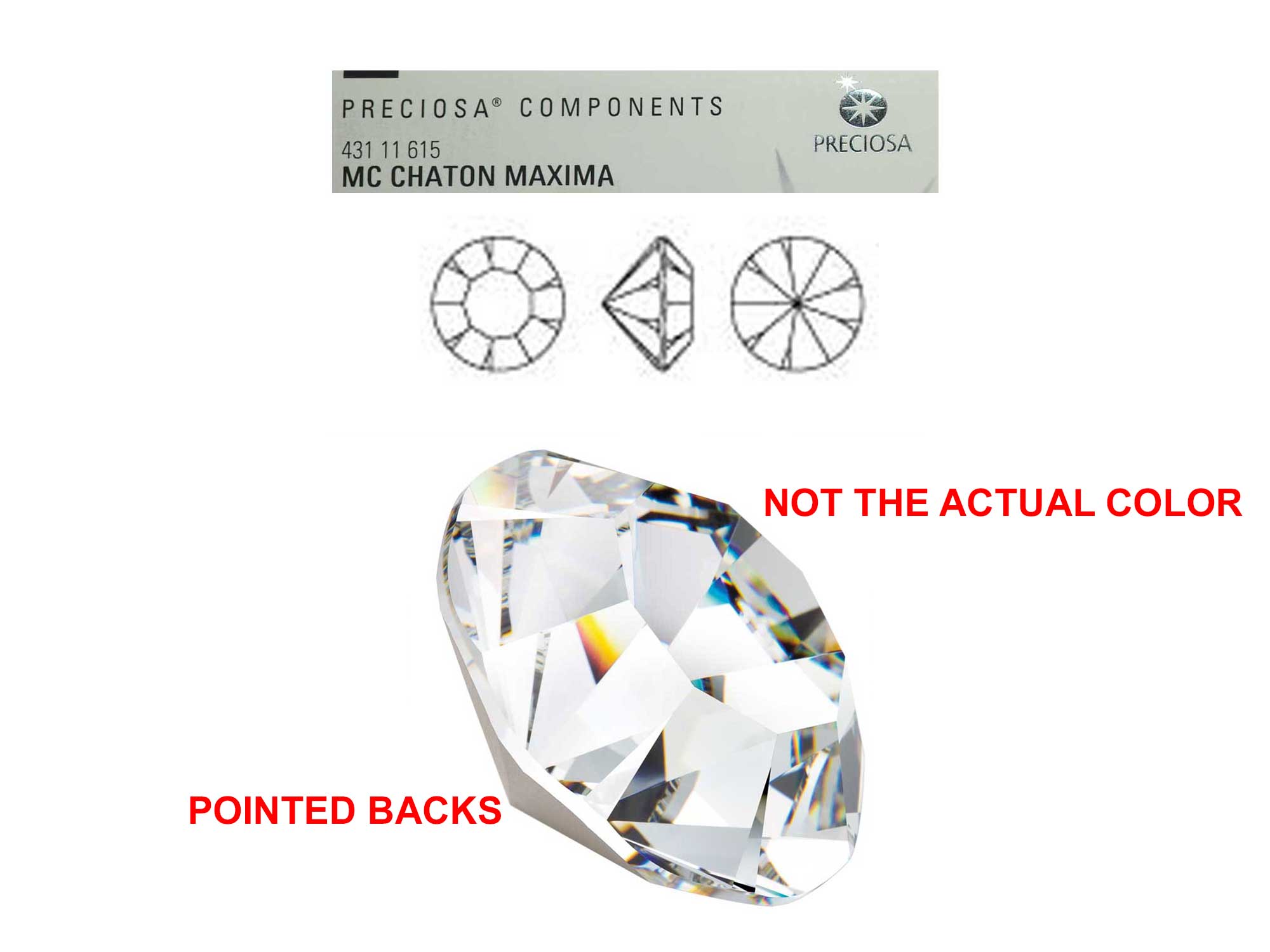 Montana, Preciosa Genuine Czech MAXIMA Pointed Back Chatons in size ss23 (5.2mm, 0.2inch), 72 pieces, Silver Foiled, P613