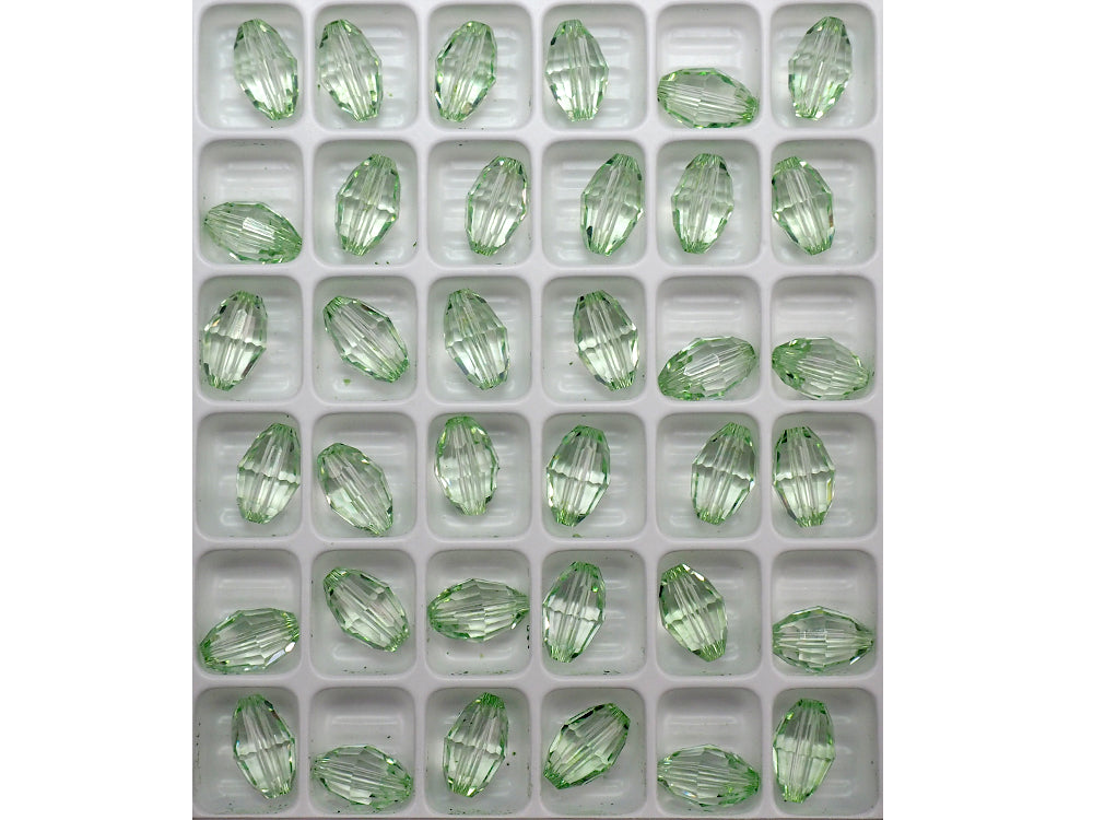 Crystal Light Green, Preciosa Czech Machine Cut Olive Crystal Beads, barrel shape in size 9x6mm, 36 pieces