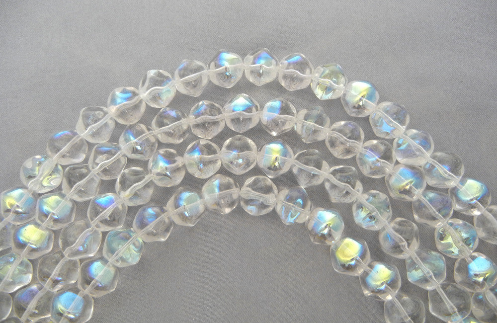 20 Czech Glass Druk Beads 10mm Crystal AB, irregular round pressed, clear AB coated, P200