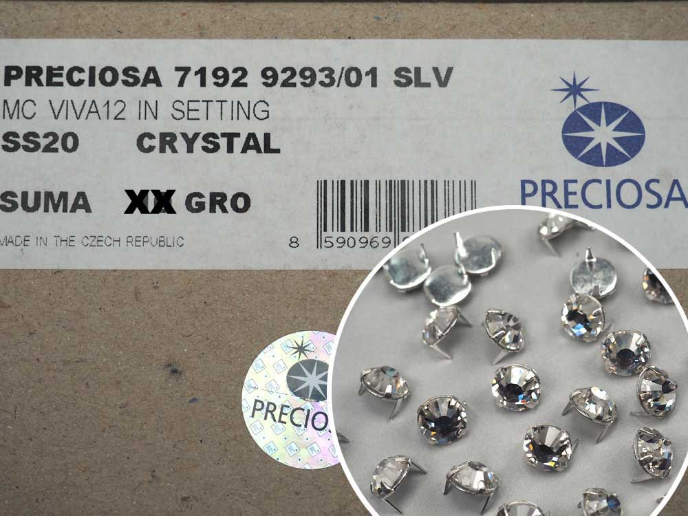 Crystal clear Preciosa Czech MC Viva12 Flatback Rosemontees in Silver Plated PUNCH Settings ss20 ~ 5mm 144 pieces