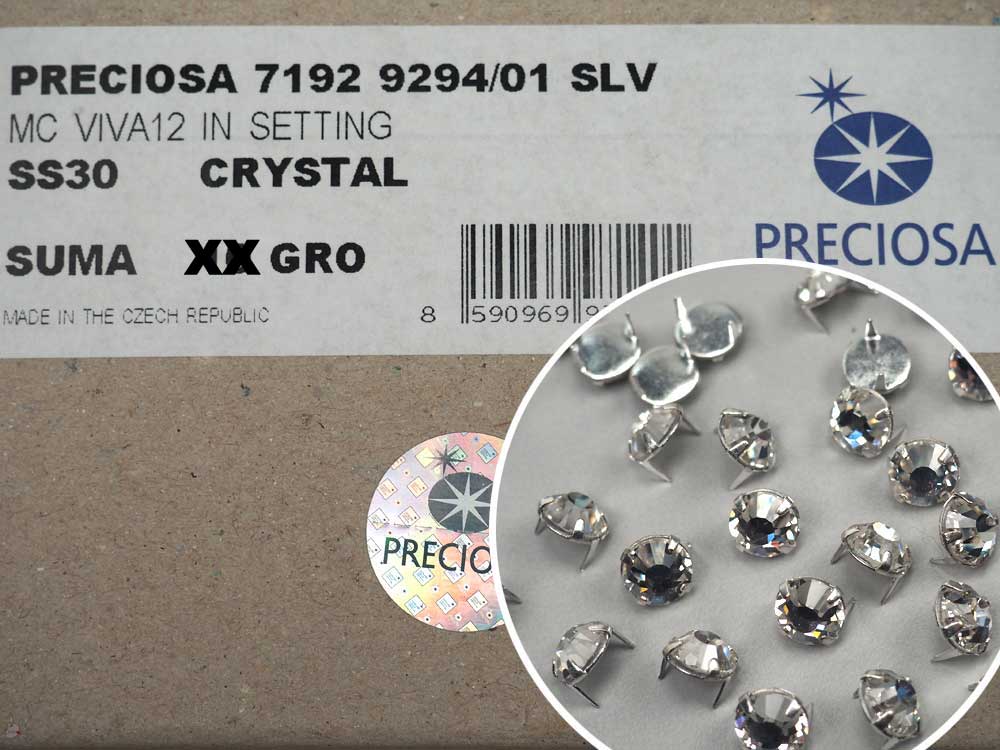 Crystal clear, Preciosa Czech MC Viva12 Flatback Rosemontees in Silver Plated PUNCH Settings, ss30 ~ 6.5mm, 72 pieces