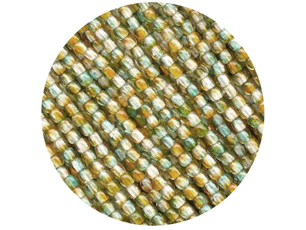 'Czech Glass Druk 2mm Round Smooth Beads, Crystal Orange and Green Luster, 1 mass, 1200 pieces, pressed True2 beads, P339