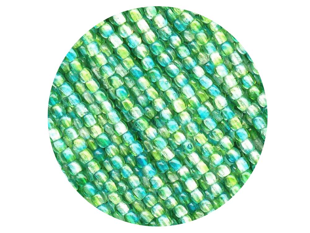 'Czech Glass Druk 2mm Round Smooth Beads, Crystal Green and Yellow Luster, 1 mass, 1200 pieces, pressed True2 beads, P342