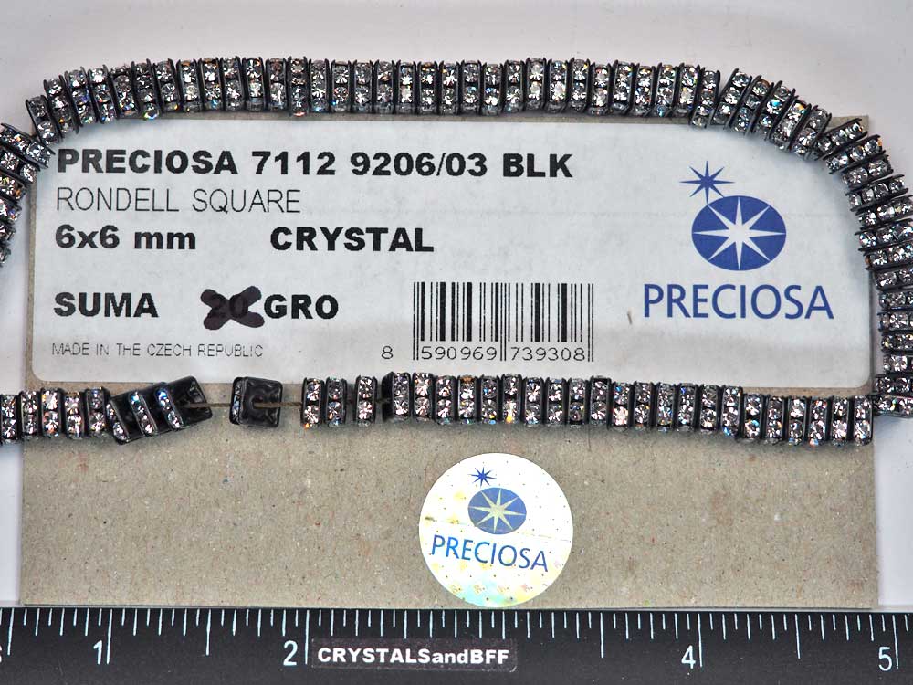 'Preciosa Genuine Czech Rhinestone Squaredelles 6mm Crystal clear, Black Plated Square Spacers, 144 pieces, P373