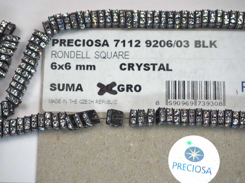 'Preciosa Genuine Czech Rhinestone Squaredelles 6mm Crystal clear, Black Plated Square Spacers, 144 pieces, P373