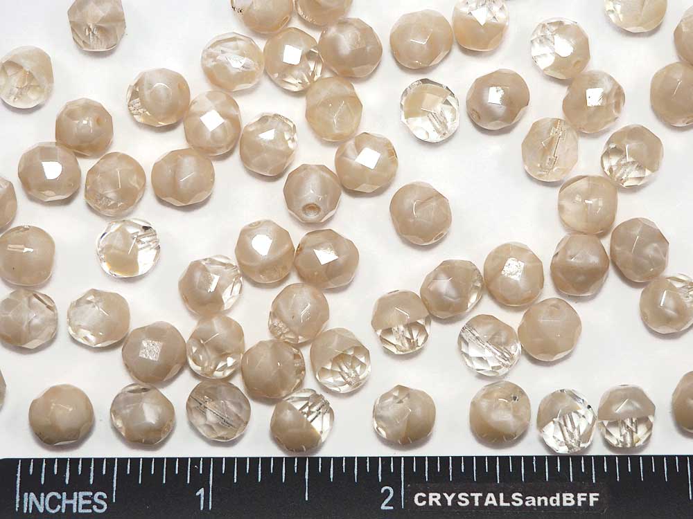 Crystal Tan Opal Givre, 2-tone combination, Czech Fire Polished Round Faceted Glass Beads, 8mm 36pcs