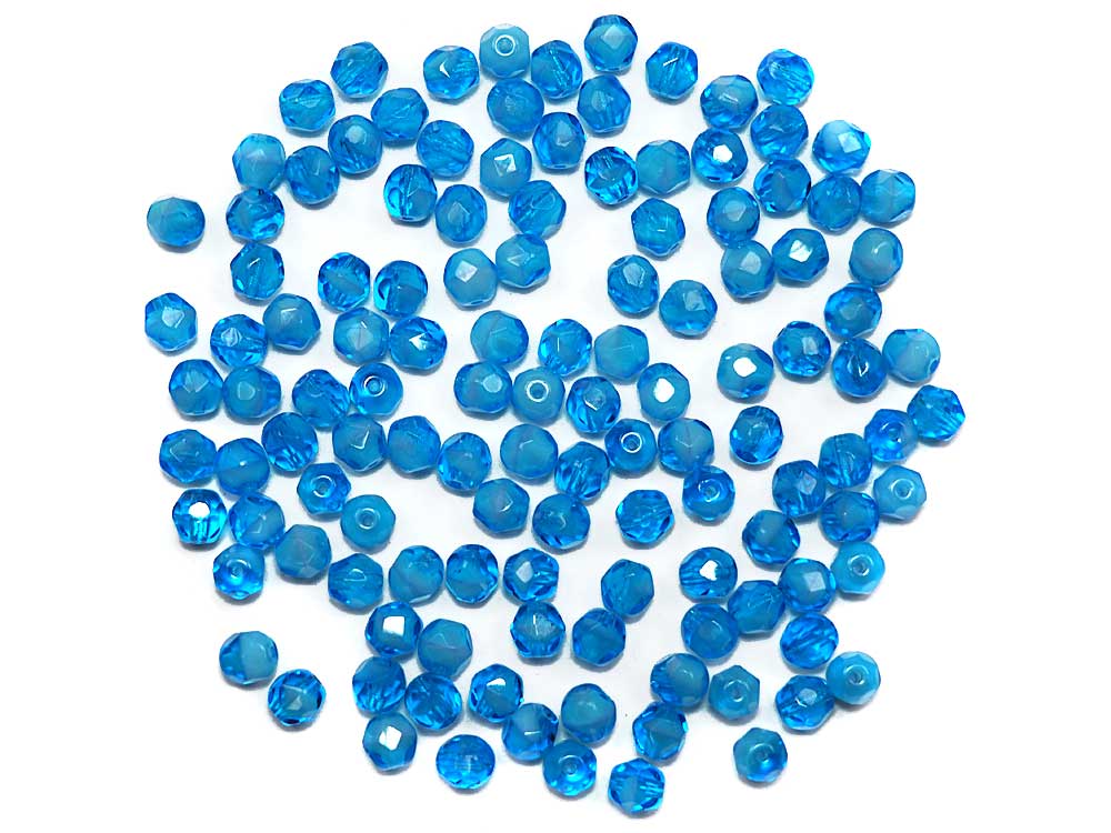 Blue and White Opal Givre, 2-tone combination, Czech Fire Polished Round Faceted Glass Beads, 6mm 60pcs