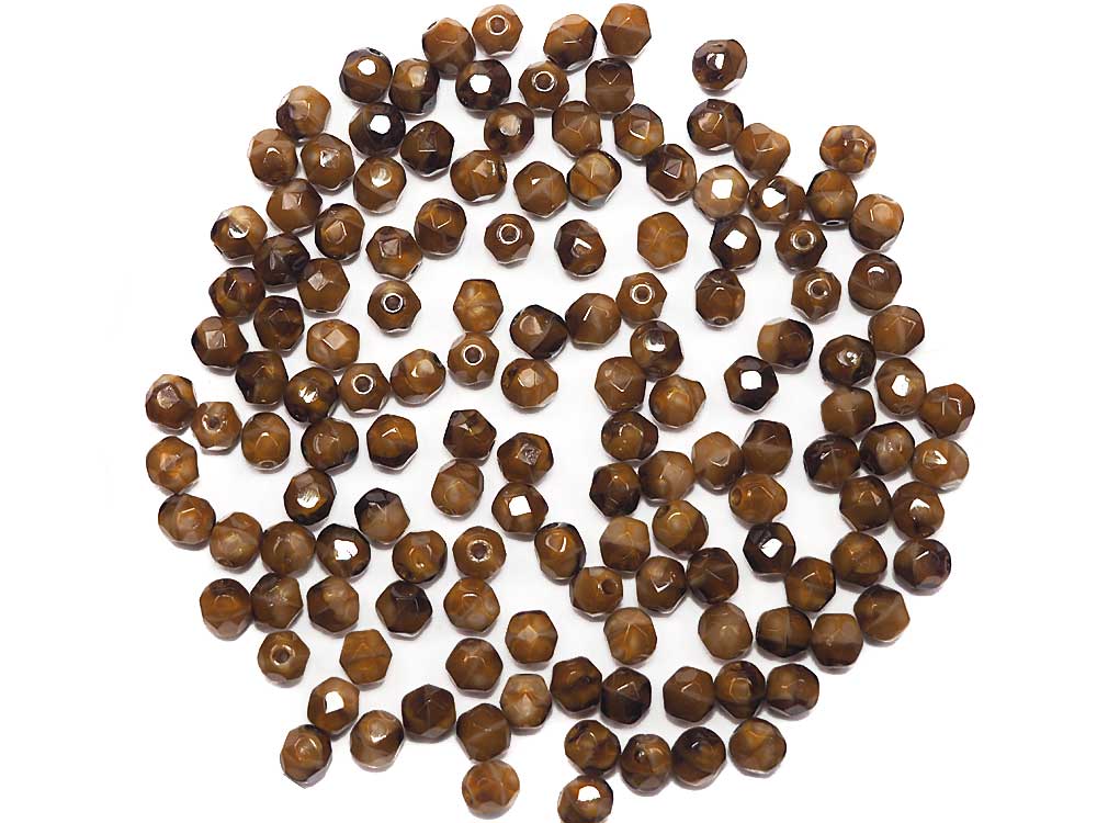 Brown and White Opal Givre, 2-tone combination, Czech Fire Polished Round Faceted Glass Beads, 6mm 60pcs, P424