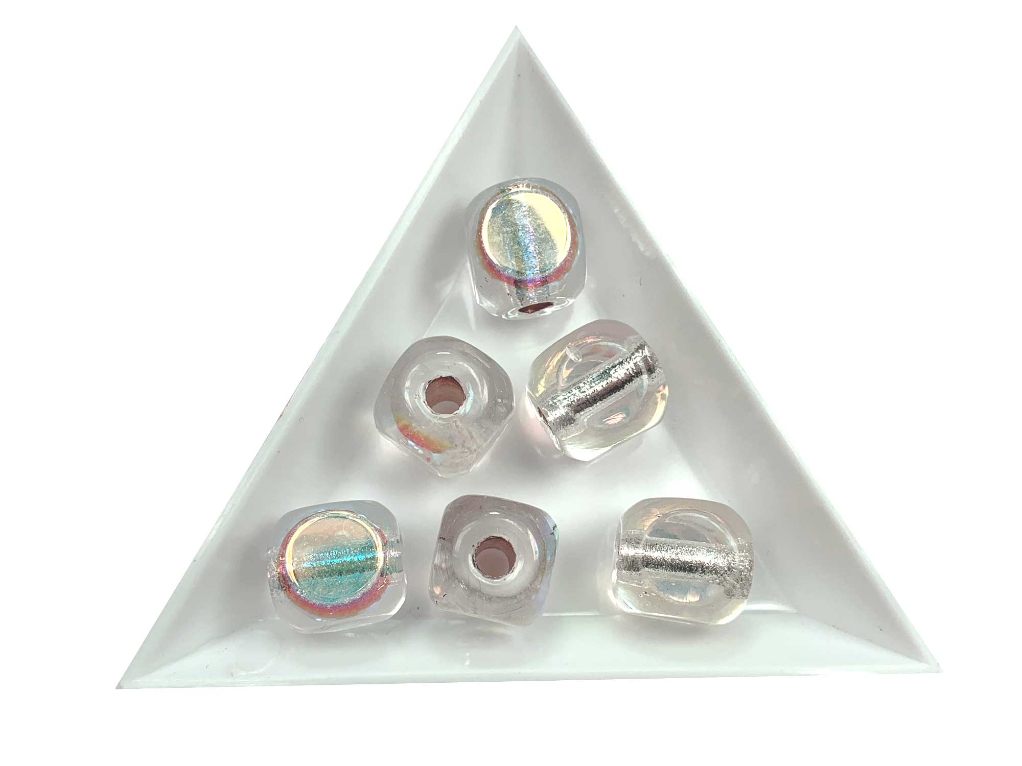 Czech Glass LARGE HOLE 4-Cut Cube Fire Polished Beads 14mm (14x12mm) Crystal AB Silver Lined, P584
