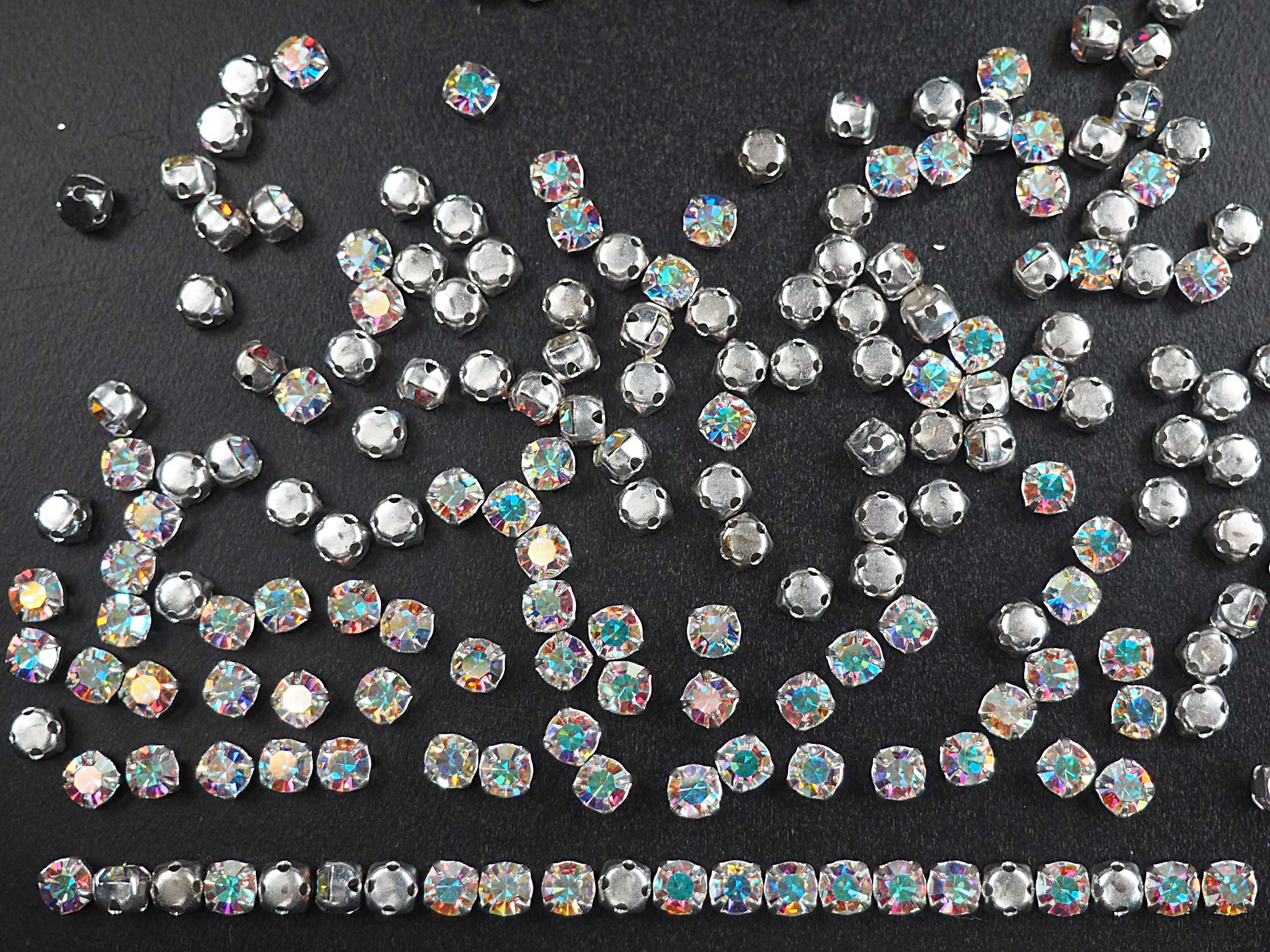 Crystal AB Preciosa Genuine Czech Chaton Montees Poined Back MC Chatons in Settings Rhodium Silver Plated SewOn Rhinestones in sizes ss34 ss40