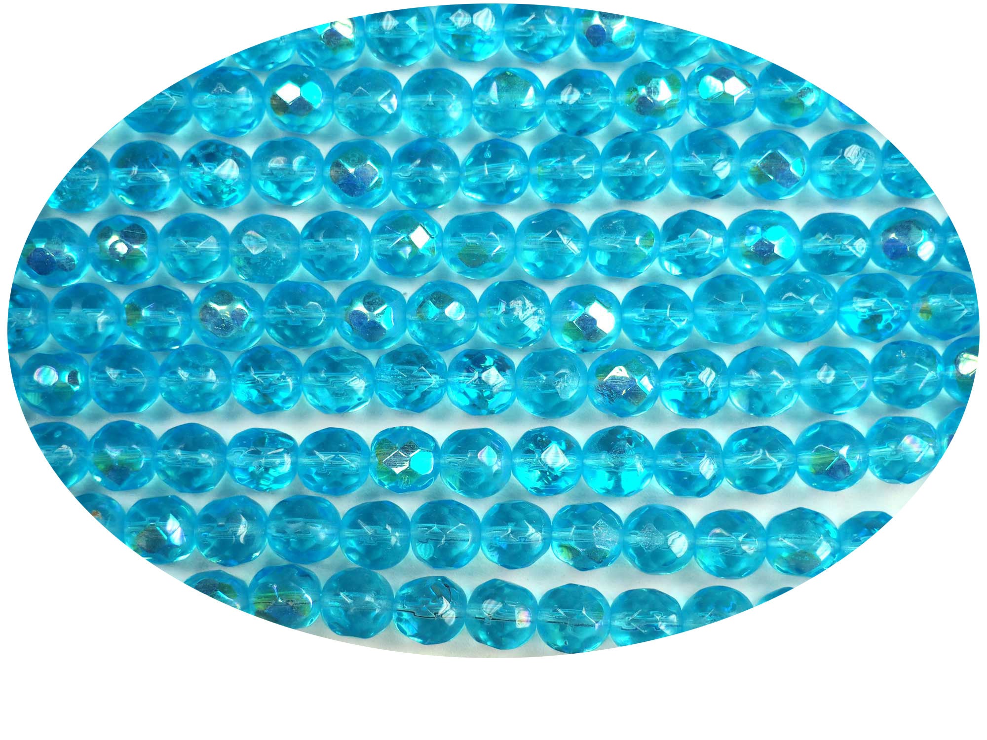 Aqua AB Blue Partially Matted Druk Beads, Czech Glass Pressed beads, 8mm, 51pcs on 16” strand, P675