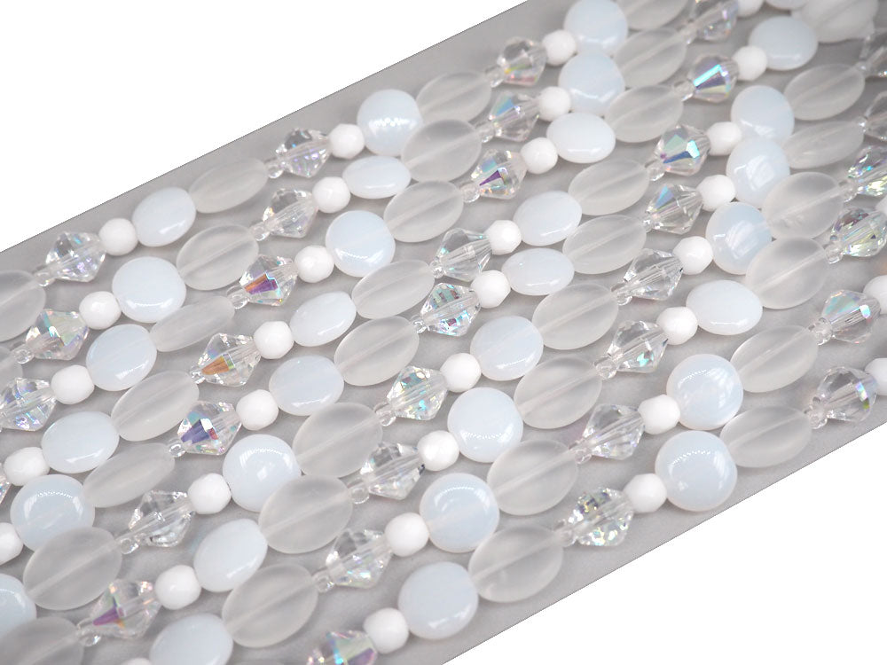 'Mix of White Pastel Czech Glass Druk beads, 7” strand, P766
