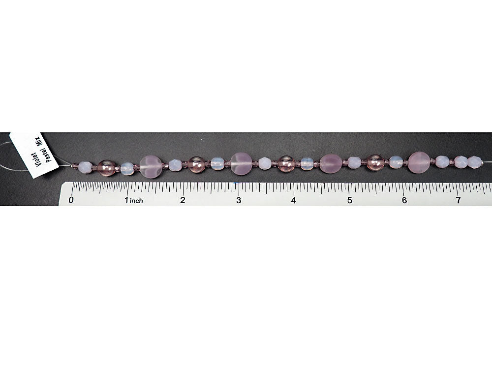 'Mix of Violet Pastel Czech Glass Druk beads, 7” strand, P768