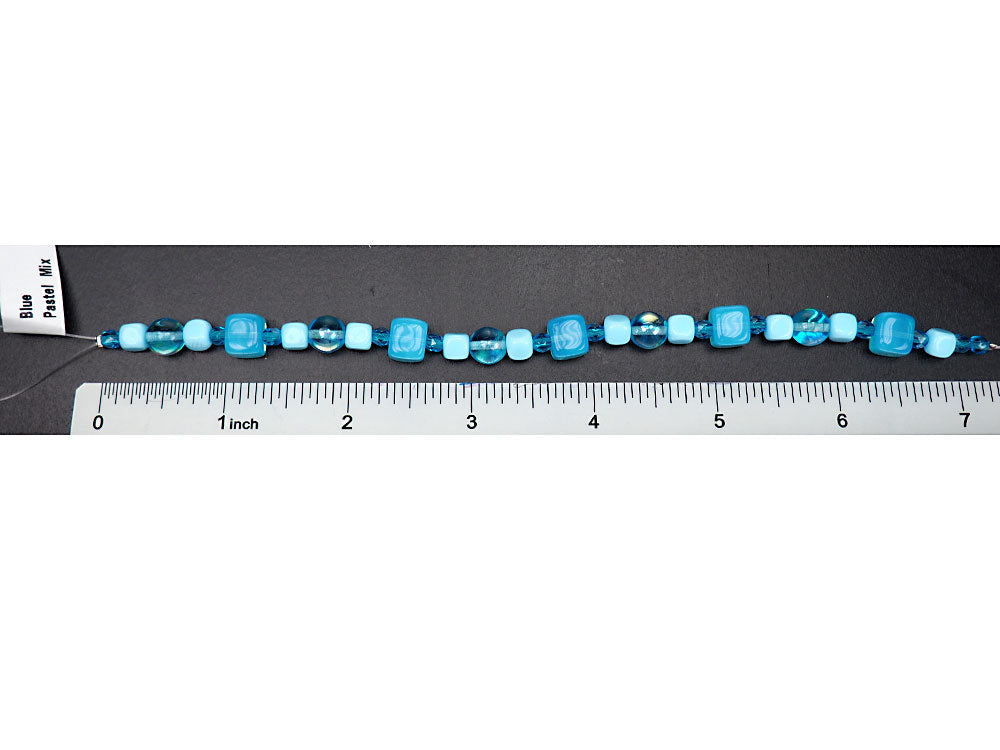 'Mix of Blue Pastel Czech Glass Druk beads 7” strand P769