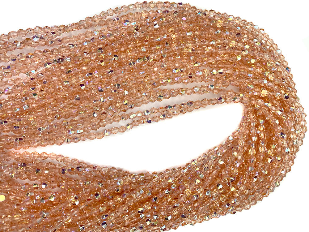 Czech Glass Bicone Shaped Fire Polished Beads 4mm Rosaline AB, 98 pieces, P773