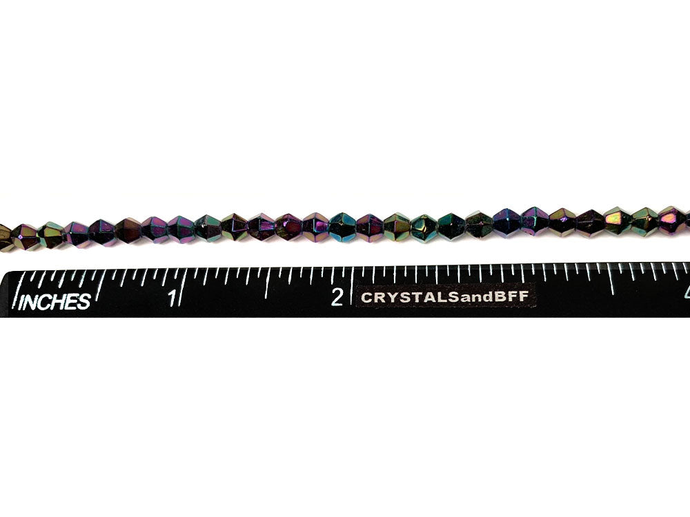 Czech Glass Bicone Shaped Fire Polished Beads 4mm Jet Violet Iris, 98 pieces, P774