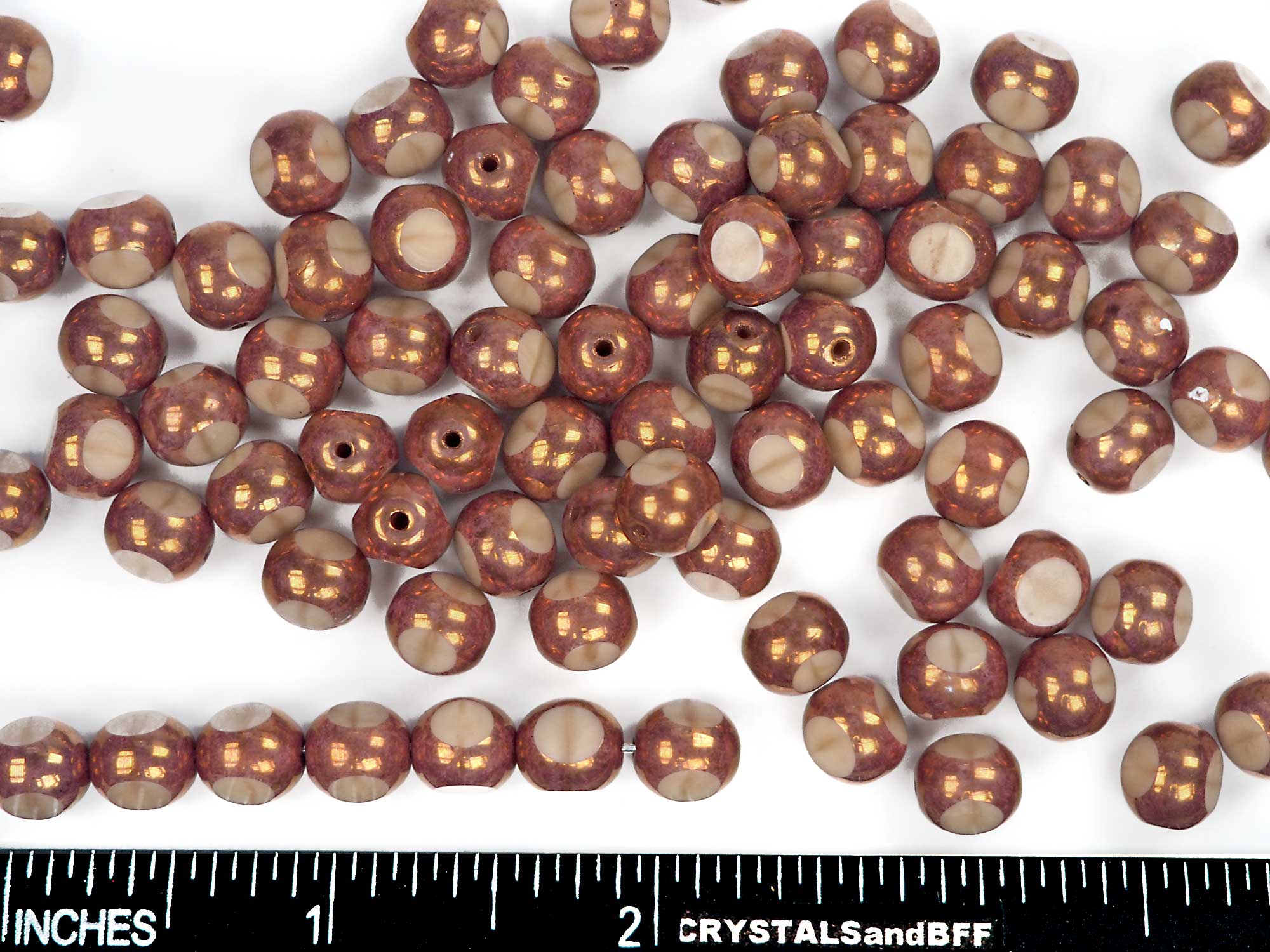 Czech Glass 3-Cut Round Window Beads (Soccer Ball Bead) Art. 151-19501 in size 8mm, Opaque Light Brown Bronze coated, 36pcs, P876