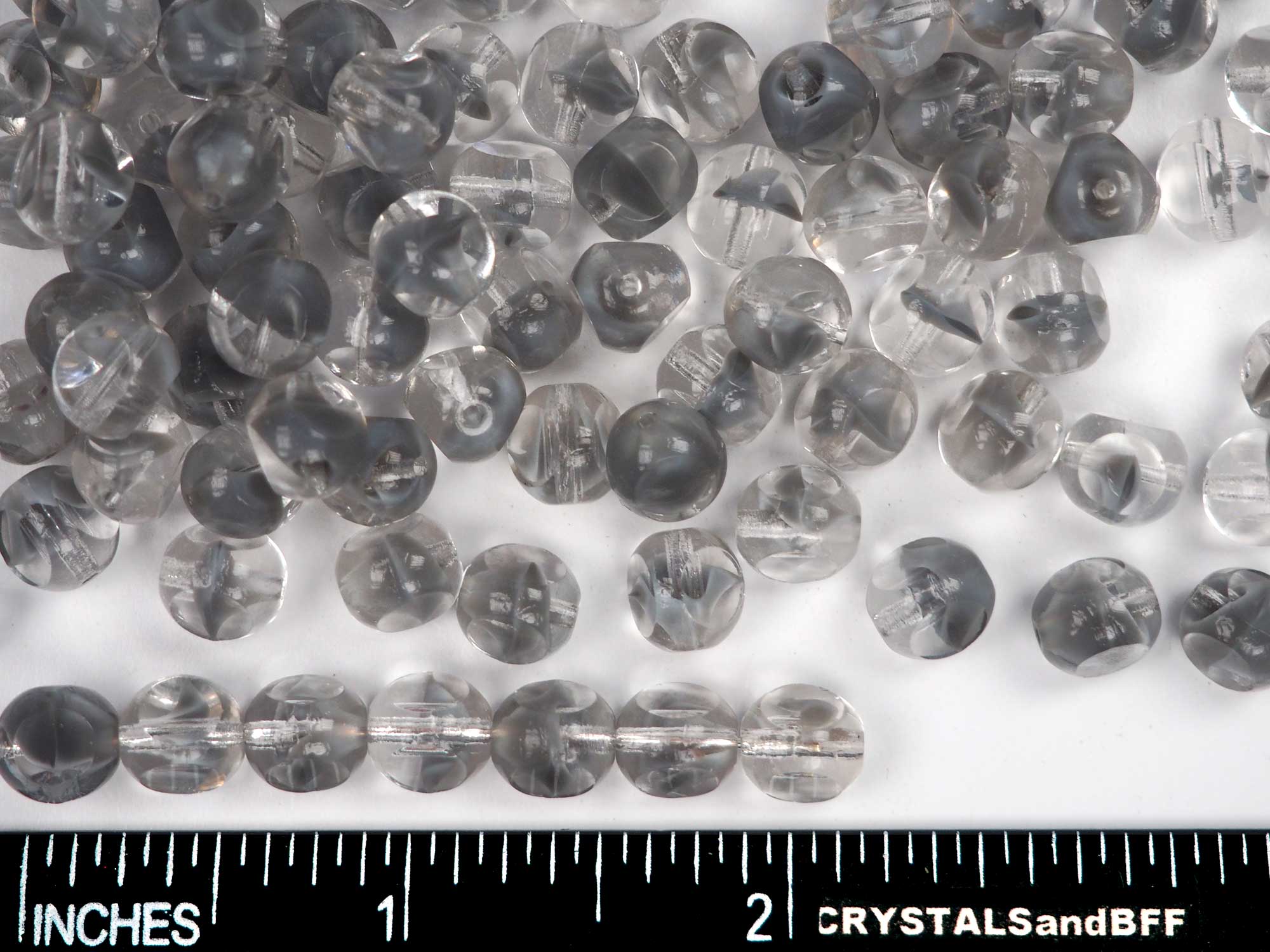 Czech Glass 3-Cut Round Window Beads (Soccer Ball Bead) Art. 151-19501 in size 8mm, Crystal Grey Givre, 36pcs, P879