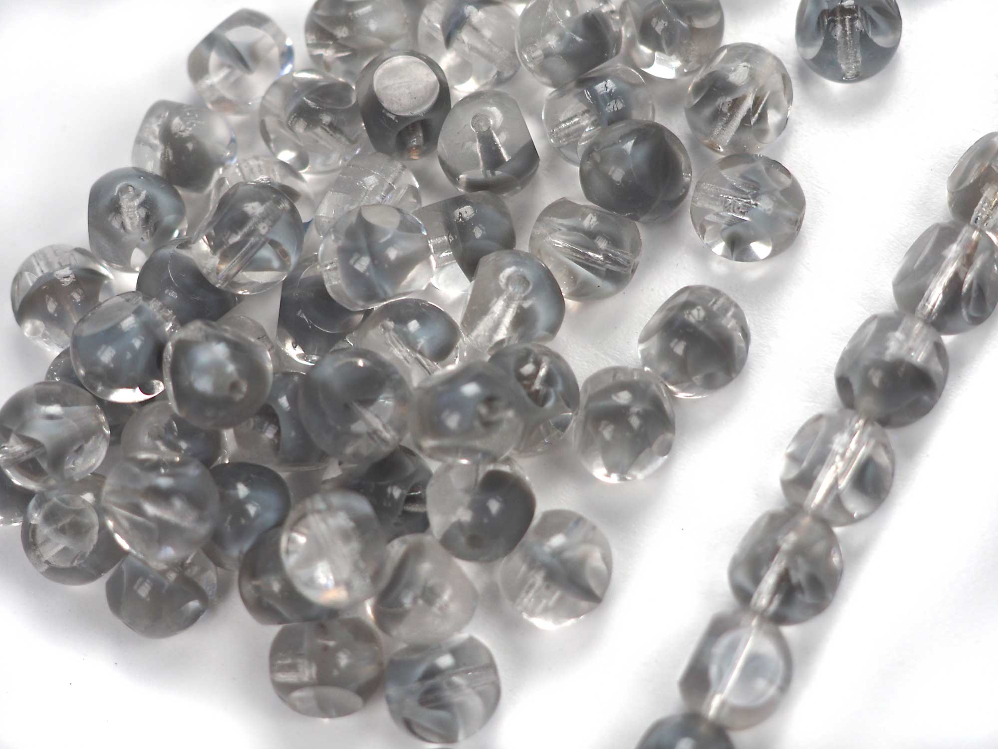 Czech Glass 3-Cut Round Window Beads (Soccer Ball Bead) Art. 151-19501 in size 8mm, Crystal Grey Givre, 36pcs, P879