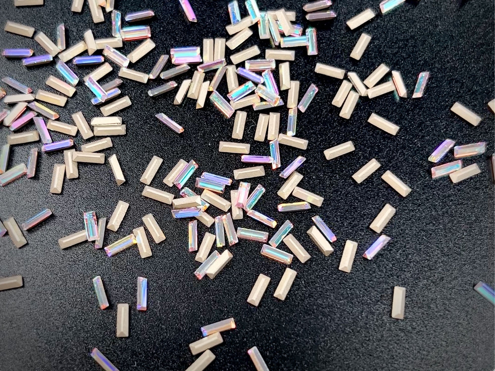 Crystal AB, Preciosa Czech MC BAGUETTE Maxima Rhinestones style 435-26-212 in size 6x2mm, 36 pieces, Silver Foiled, P920