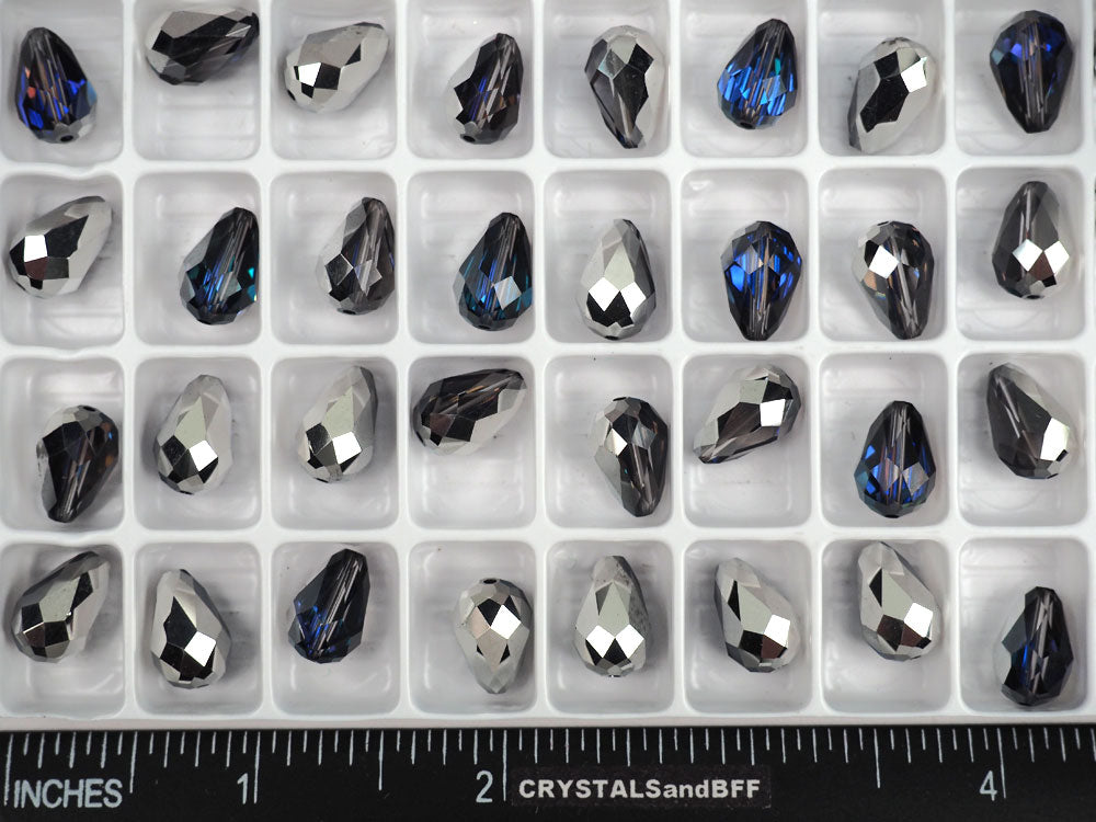 Crystal Heliotrope, Preciosa Czech Machine Cut Pear Crystal Beads, tear drop shape in size 12x8mm, 12 pieces