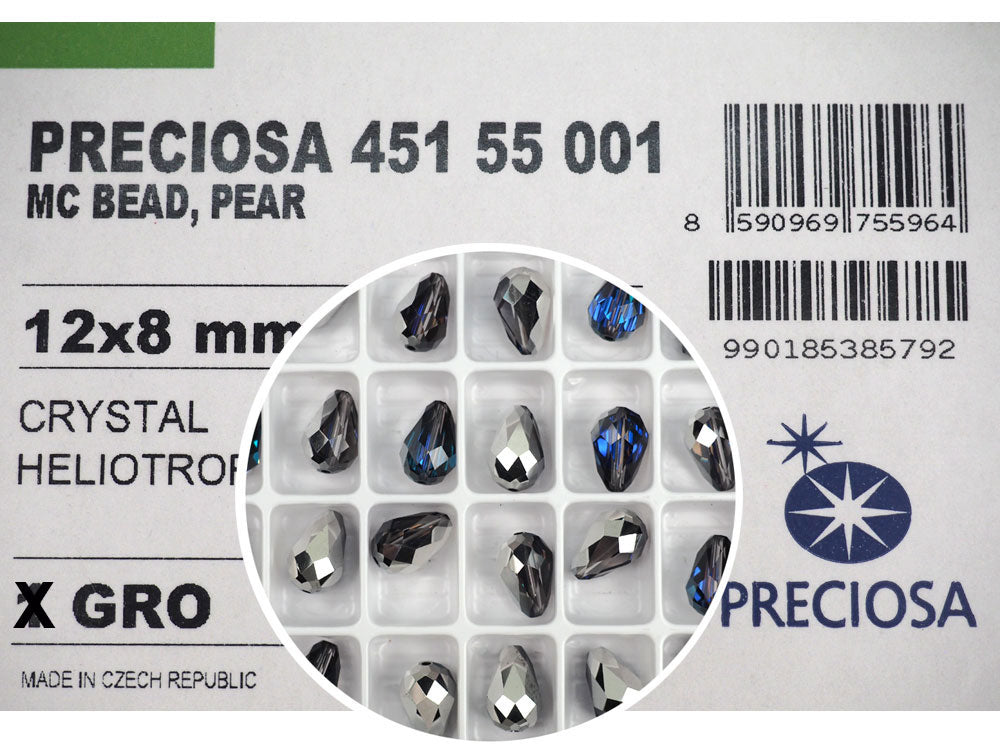 Crystal Heliotrope, Preciosa Czech Machine Cut Pear Crystal Beads, tear drop shape in size 12x8mm, 12 pieces