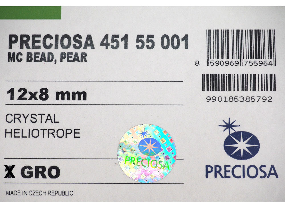 Crystal Heliotrope, Preciosa Czech Machine Cut Pear Crystal Beads, tear drop shape in size 12x8mm, 12 pieces