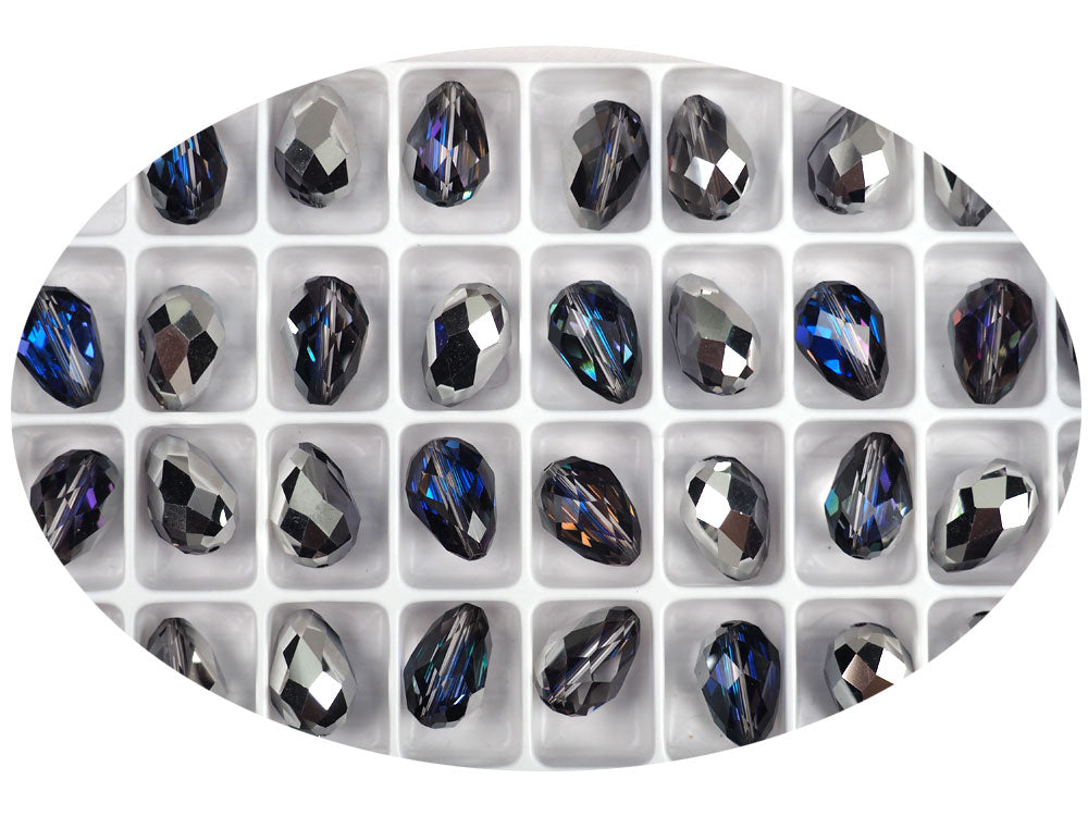 Crystal Heliotrope, Preciosa Czech Machine Cut Pear Crystal Beads, tear drop shape in size 13.5x9mm, 12 pieces