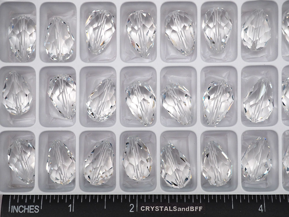 Clear Crystal Preciosa Czech Machine Cut Pear Crystal Beads tear drop shape in size 18x12mm 6 pieces P314