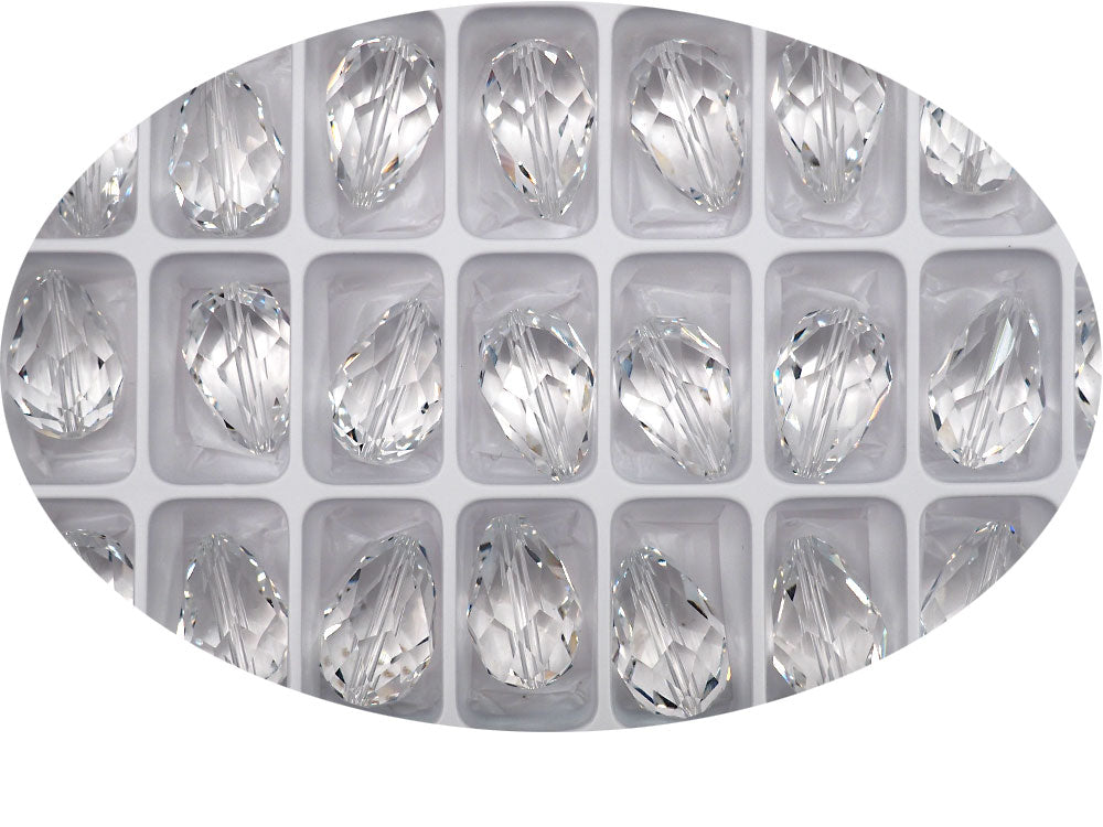 Clear Crystal Preciosa Czech Machine Cut Pear Crystal Beads tear drop shape in size 18x12mm 6 pieces P314