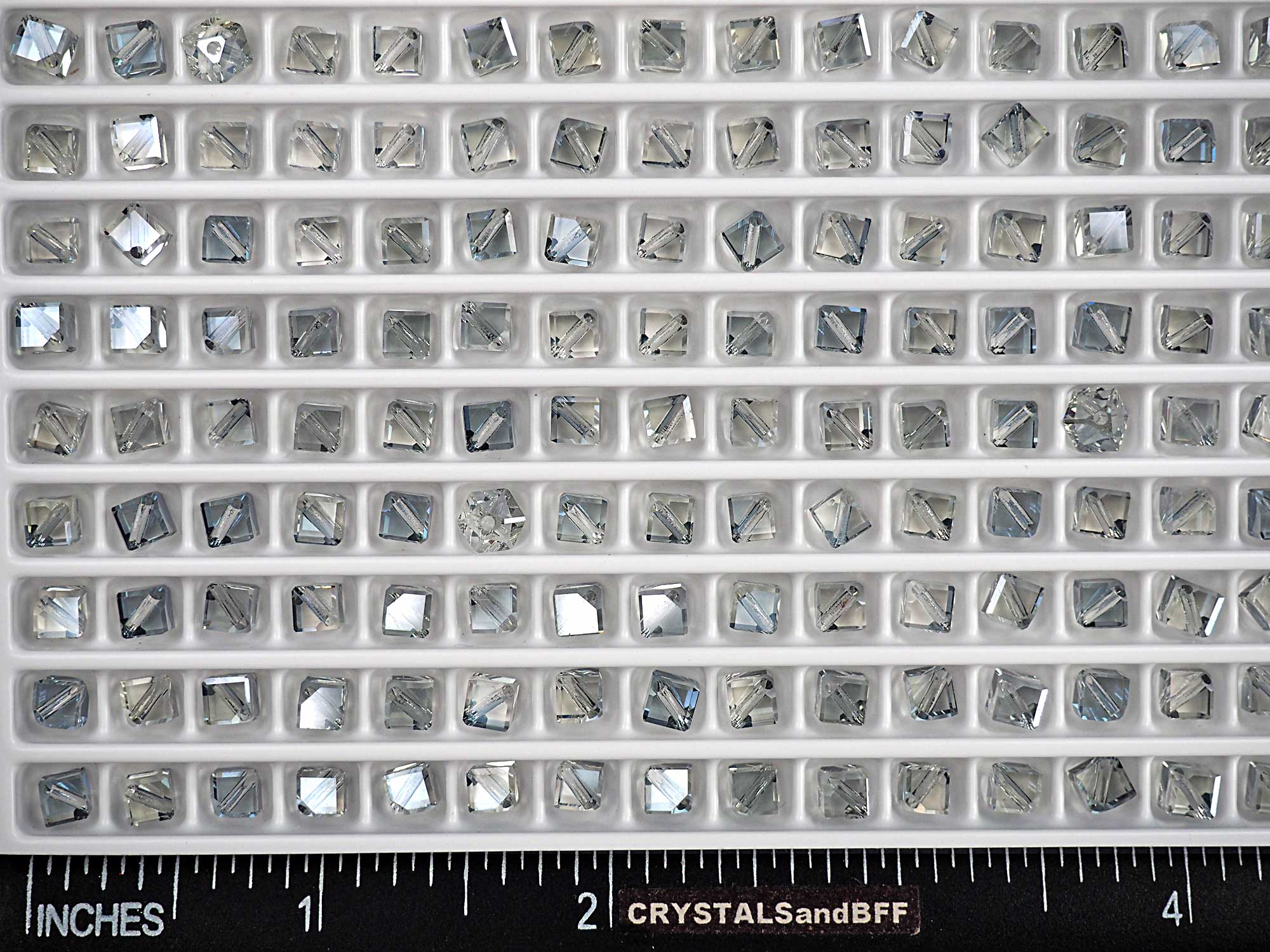 Crystal Lagoon coated, Preciosa Czech Machine Cut Diagonal Cube #002 Crystal Beads, size 4mm, 24 pieces