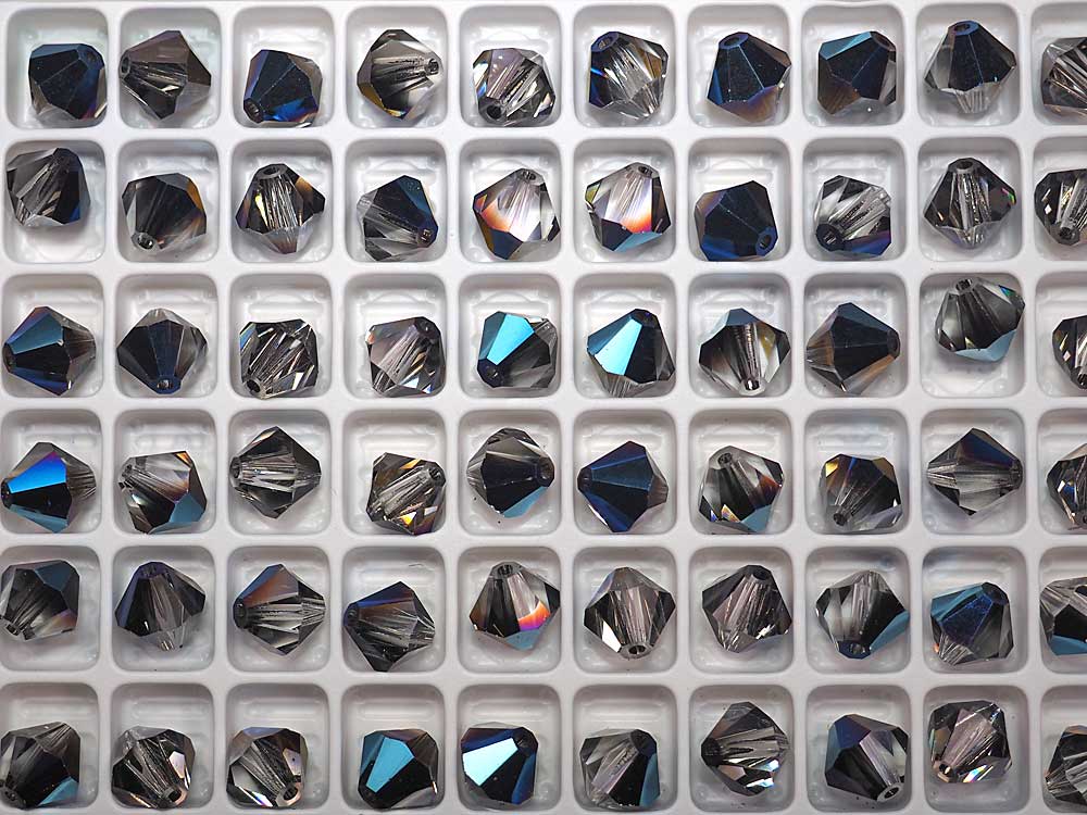 Crystal Blue Flare coated, Czech Glass Beads, Machine Cut Bicones (MC Rondell, Diamond Shape), clear crystal half coated with dark blue metallic, 8mm, 12pcs