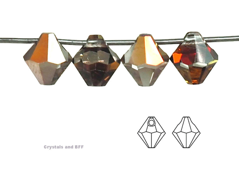Crystal Santander, Czech Machine Cut Top Drilled Bicone Pendant (6301 Shape), size 6mm, 12 pieces