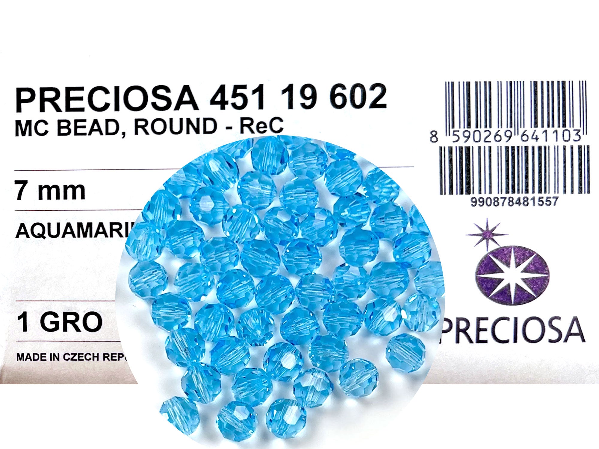 Aquamarine blue, Czech Machine Cut Round Crystal Beads, 7mm Rosary size, 144 pieces