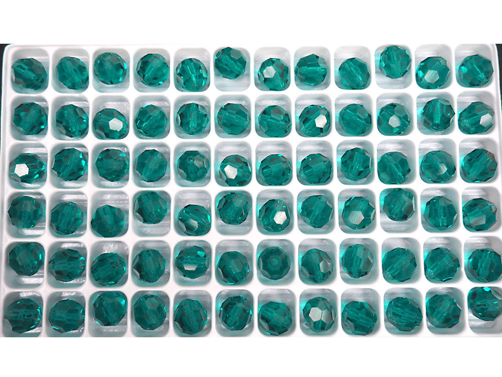 Blue Zircon Czech Machine Cut Round Crystal Beads 8mm Rosary Size blue-green Faceted Beads