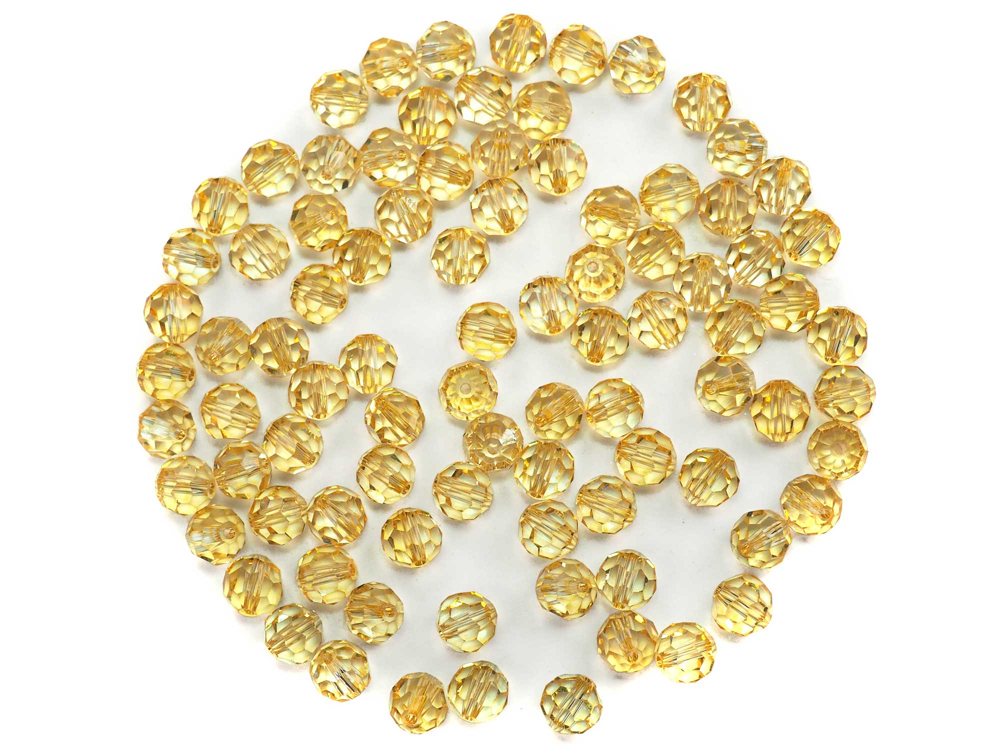 Crystal Light Brown coated, Czech Machine Cut Round Crystal Beads, yellow
