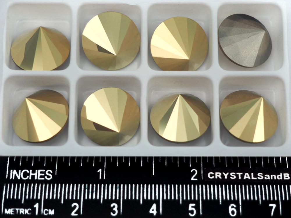 Swarovski Art.# 1222 - Rare Swarovski Elements Asymmetrical Beauty Rivoli Stone #1222, 16mm Crystal Aurum Gold coated, Foiled. Unique Off Centered Rhinestone (cousin of 1122)