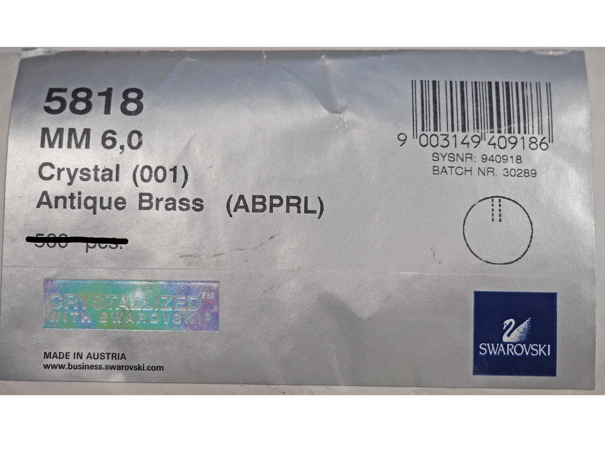 Swarovski Art.# 5818 - Round Crystal Half Drilled Pearls 6mm Antique Brass Pearl 48pcs SW186