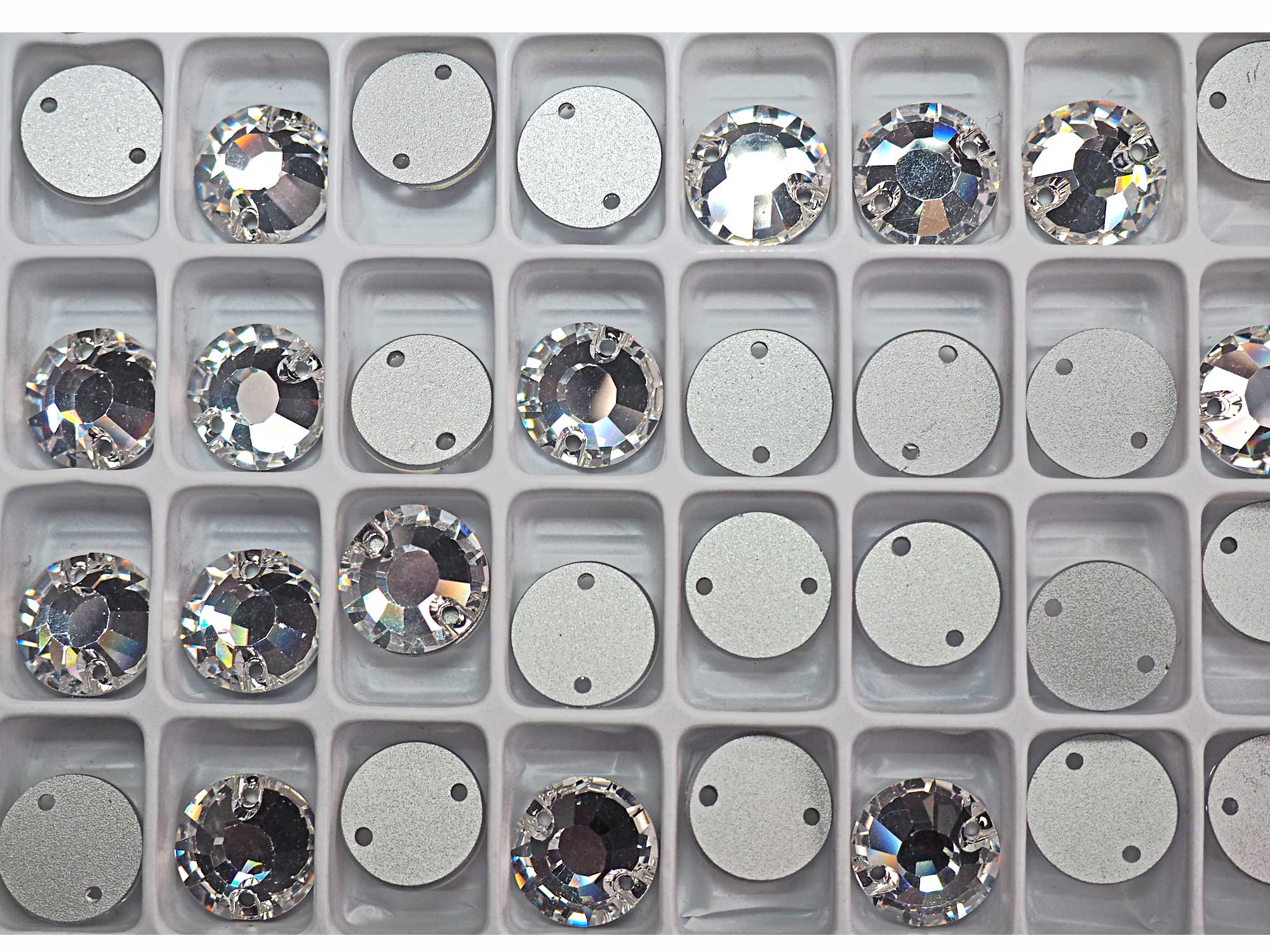 Crystal , Preciosa Czech MC Viva12 2-hole Flatback Sew-on Stones Style #438-61-613 Silver Foiled, sizes 8mm, 10mm and 12mm