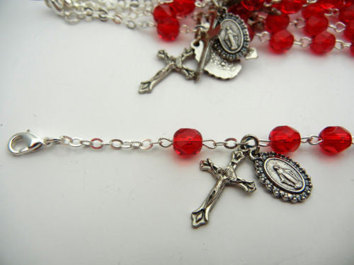 1 fine quality Czech Bracelet Auto Rosaries Fire Polished Red Light Siam, rosary